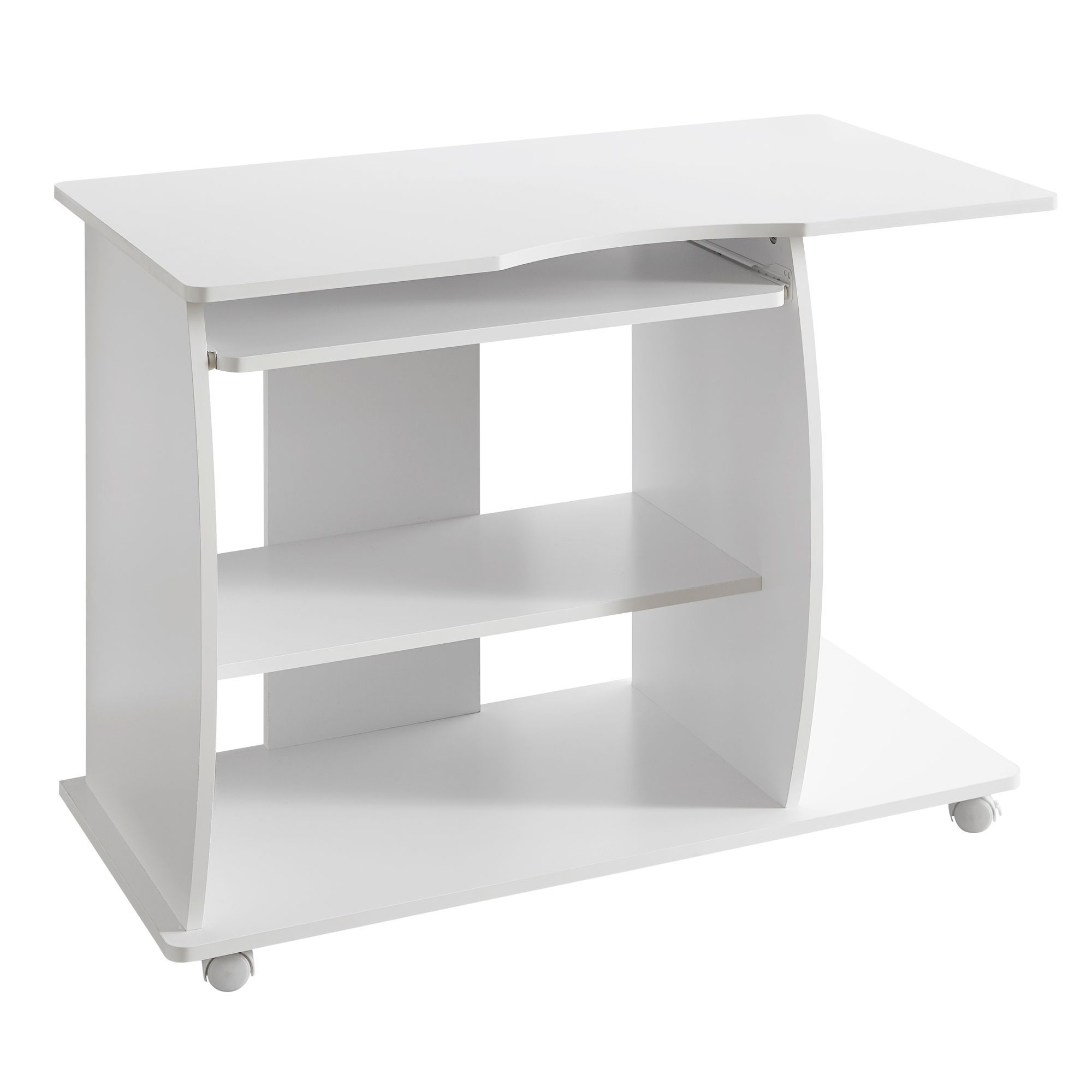 Computer Skrivebord Med Hjul Tastaturskuffe 90x71x50 Hvid