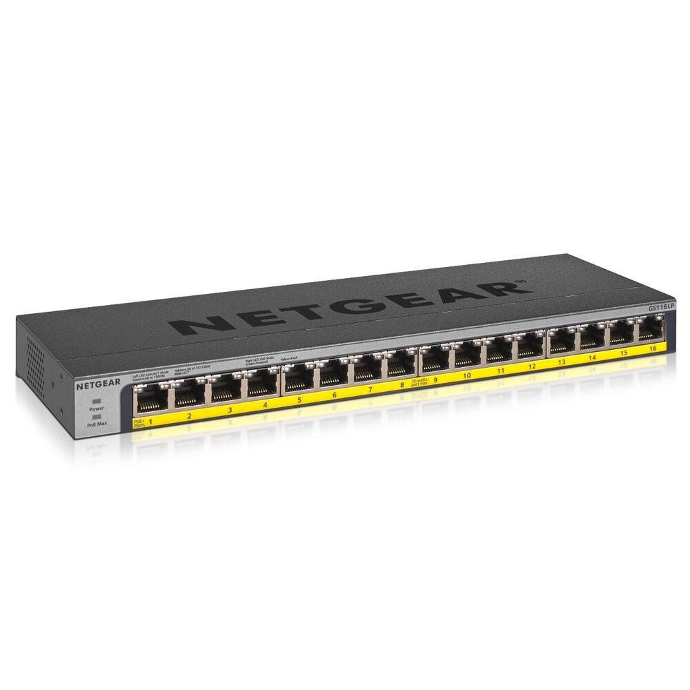 Netværksswitch Netgear Gs116lp 100eus 16x Sort